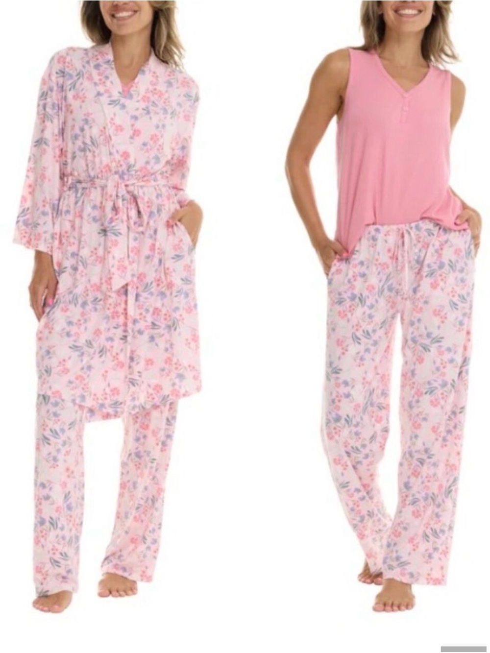 Floral Pink Women's 3-Piece Sleep Set - Soft Tank, Pants & Robe